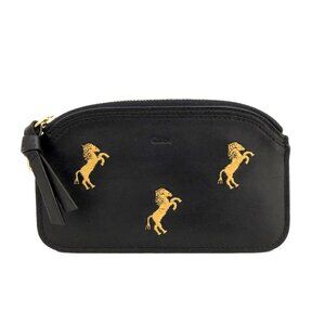 Chloe Little Horses Embroidered Leather Coin Purse Wallet Navy blue/6BF0193